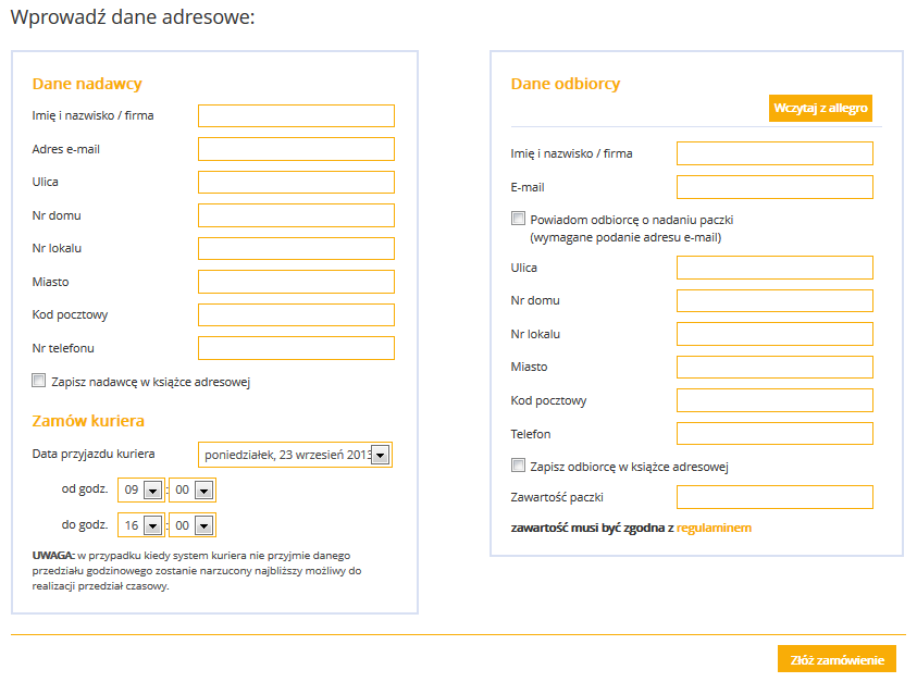 Wypełnij Formularz | Przesyłki Kurierskie Krajowe i Zagraniczne z i do